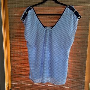 CAbi Blue Striped Blouse with Button Accents, size large